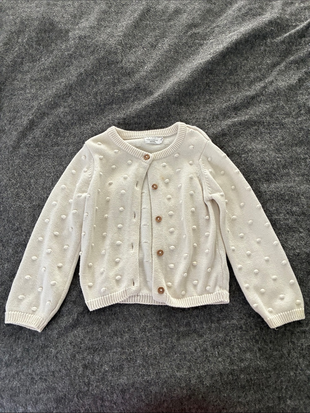 RISE little earthling Kids’ Classic Cream Pom-Pom Button Cardigan Sweater